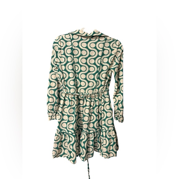 Zara Long-Sleeve Cream & Green Shirt Dress - Picture 3 of 8